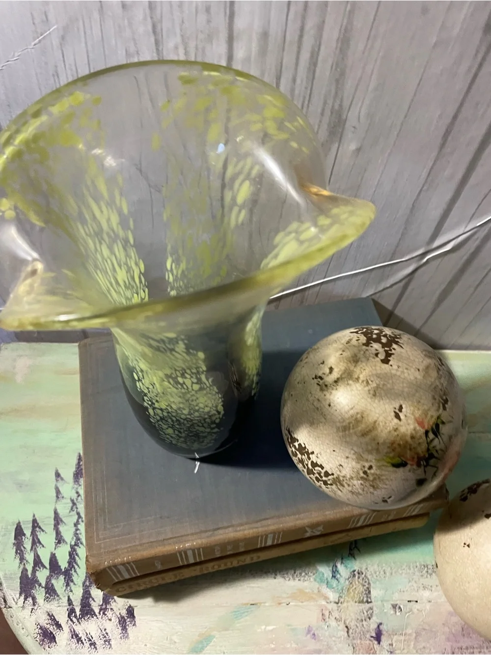 Handblown Glass Flared Vase in Lime Green and Deep Blue